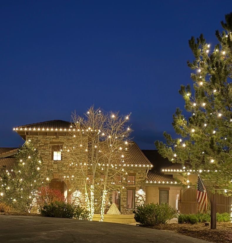 festive outdoor lighting display on a south Denver metro residence