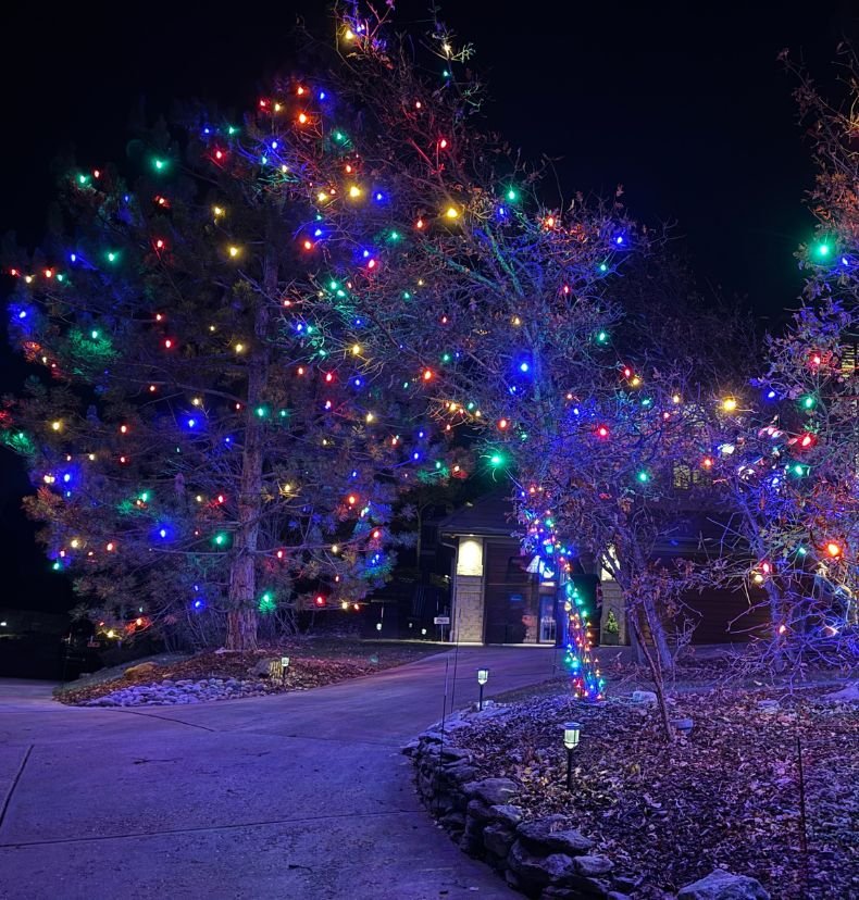 professional Christmas light design on a Castle Pines neighborhood home