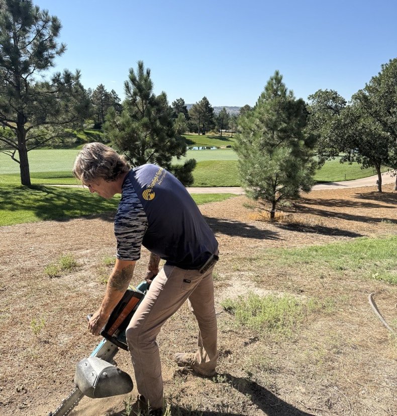 Sunlight Sprinkler trenching for an irrigation install on a Colorado golf course